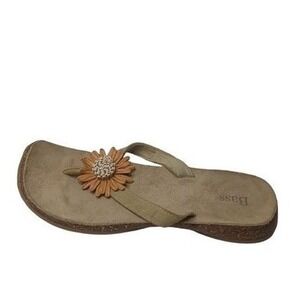 Bass Teekee Tan Sunflower Floral Thong Flip Flop Wedge Sandals Womens 10M